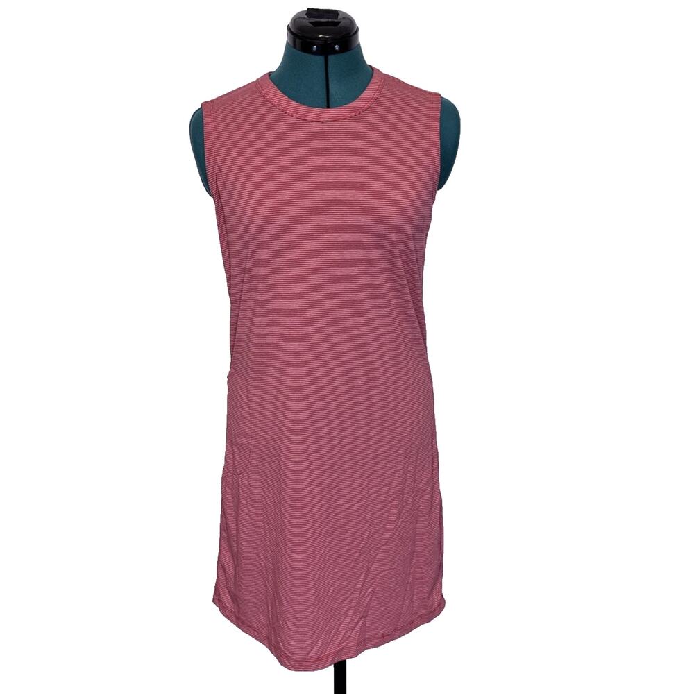 Toad&Co Striped Sleeveless Shift Dress Small Red White Travel Casual Eco Pocket